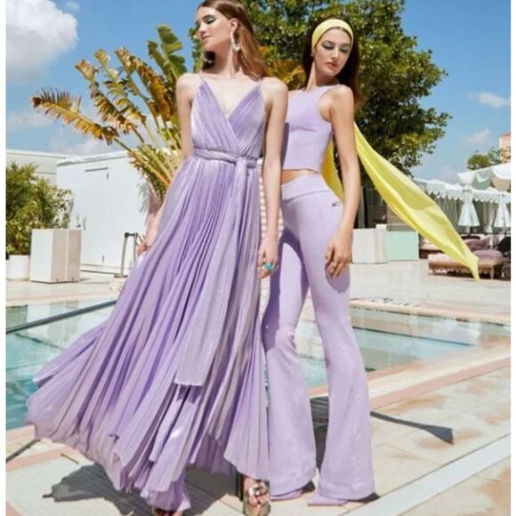 Alice Olivia Dress Arista Halterneck Pleated‎ Maxi Women's Size